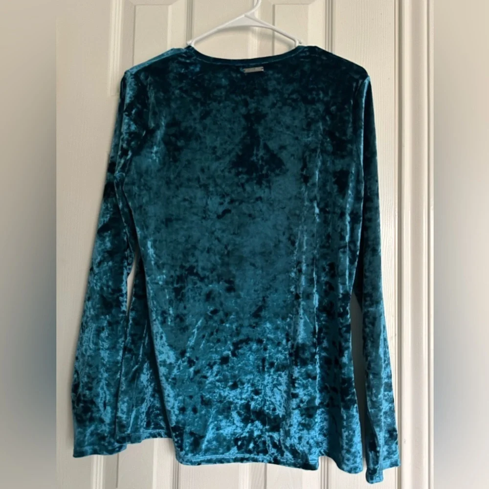 Michael Kors Luxe Teal Crushed Velvet Basic Top Size Large